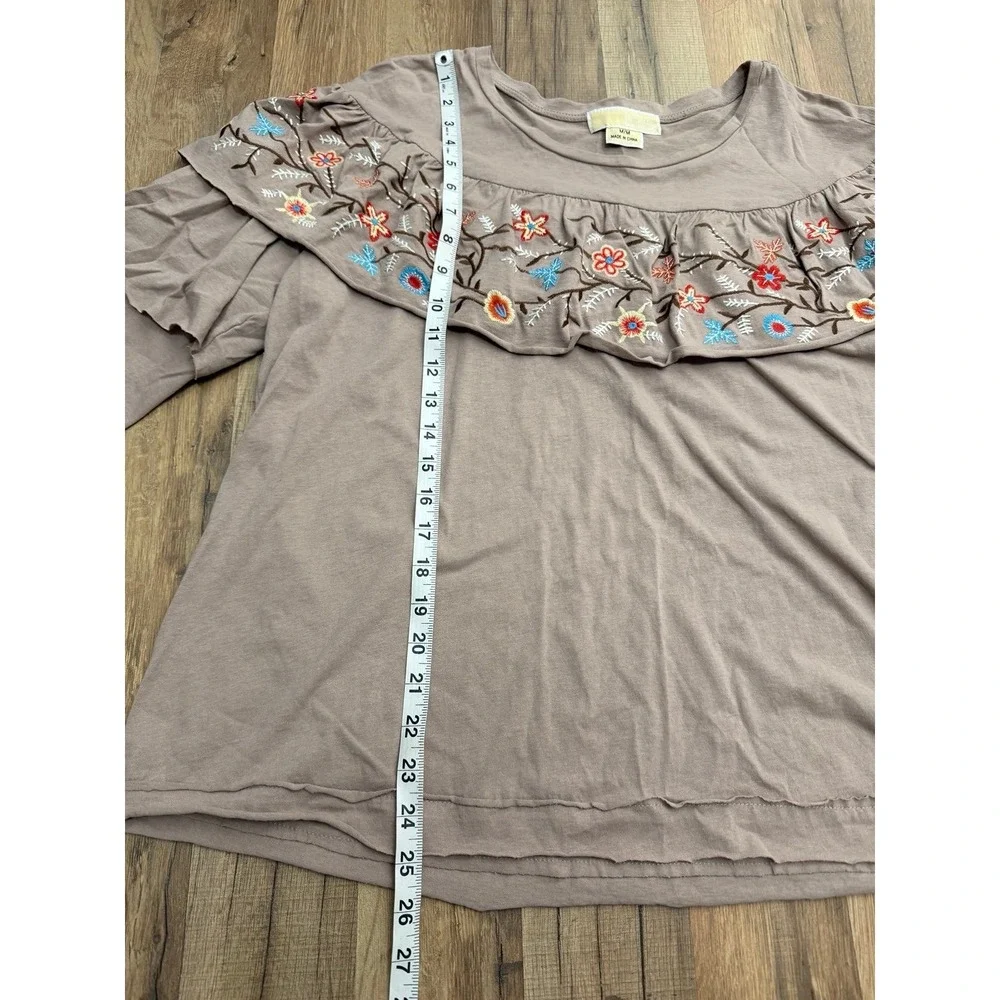 Michael Kors Embroidered Ruffle‎ Blouse Women's Medium NWT Boho Floral - Picture 6 of 8
